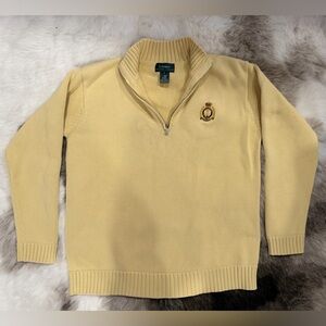 Lauren Ralph Lauren Pale Yellow Quarter-Zip Sweater with Crest